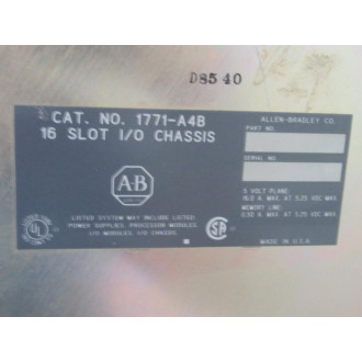 Allen Bradley 1771-A4B 16 Slot IO Chassis 1771A4B w 1771-P2 - Used