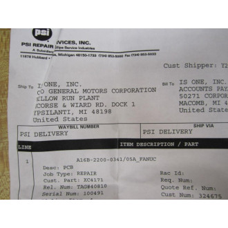 Fanuc A16B-2200-0341 Board A16B-2200-034105A PSI Repair - Refurbished