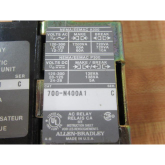 Allen Bradley 700-NT400A1 Relay 700NT400A1 W700-N400A1 - Used