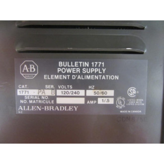 Allen Bradley 1771-PA Power Supply 1771PA Series B - Used