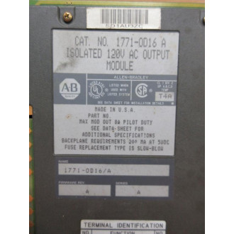 Allen Bradley 1771-OD16 Module 1771-0D16 Ser A, FW Rev. A - Used