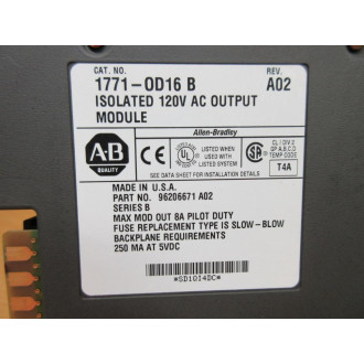 Allen Bradley 1771-OD16 Module 1771-0D16 Ser B,Rev A02, 96206671 A02 - Used