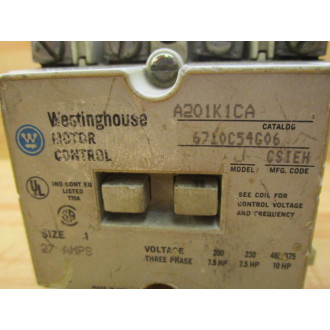 Westinghouse A201K1CA Motor Control Contactor Model J - Used