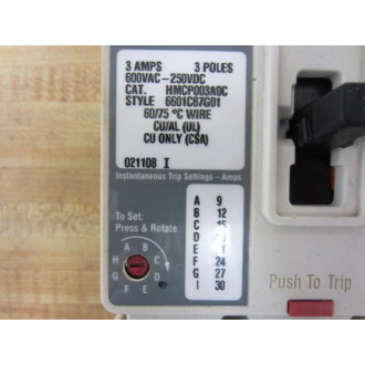 Westinghouse HMCP003A0C Circuit Protector 6601C87G01 - Used