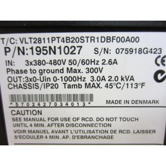 Danfoss 195N1027 AC Inverter Drive VLT 2800 Cracked - Parts Only