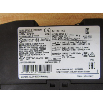 Siemens 3UF7010-1AU00-0 Relay Motor Control WO Terminal Blocks - Used