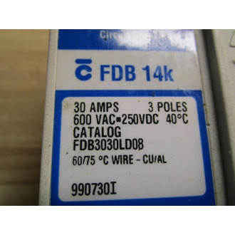 Cutler Hammer FDB3030LD08 Eaton Circuit Breaker - Used