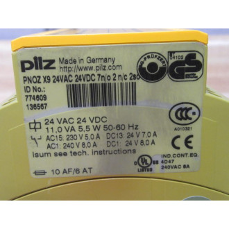 Pilz PNOZ X9 24VAC 24VDC 7NO 2NC 2SO Relay 774609 - Used