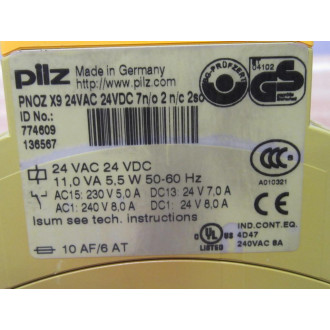 Pilz PNOZ X9 24VAC 24VDC 7NO 2NC 2SO Relay 774609 - Used