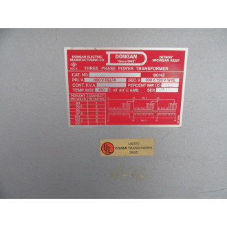 Dongan 63-6375 Transformer 75KVA 480 208Y120V TESTED - Used