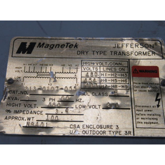 Magnatek 213-0107-055 Dry Type Transformer 2130107055 - Used