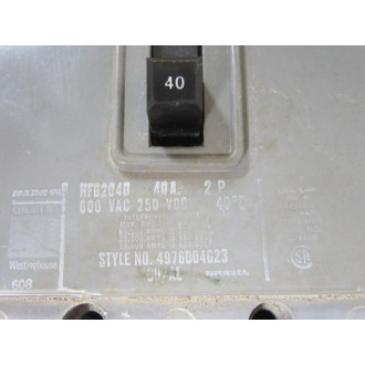 Westinghouse HFB2040 40A Circuit Breaker 4976D04G23 - Used