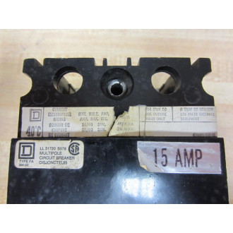 Square D FAL24015 Circuit Breaker 15A Type FA - Used