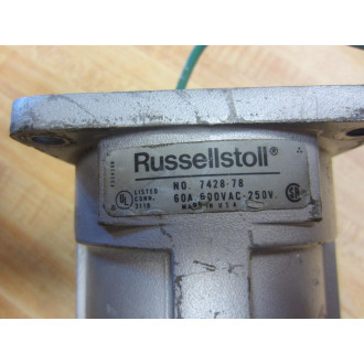 Russellstoll 7428-78 4 POS Connector 60A 600VAC-250V With Cable - Used