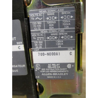 Allen Bradley 700-NPTA1 Relay With  700-NT - Used