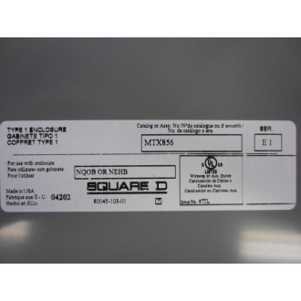 Square D MTX856 Cable Through Panel Board Type 1 Series E1 - New No Box