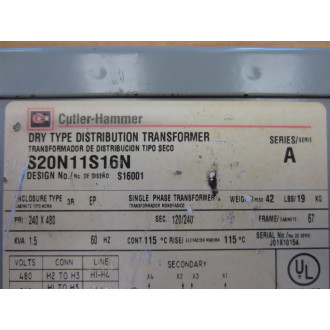 Cutler Hammer S20N11S16N Eaton Dry Type Distribution Transformer Ser A - New No Box