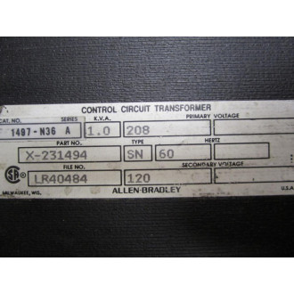 Allen Bradley 1497-N36 1497N36 Control Circuit Transformer X-231494 Series A