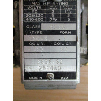 Square D 8536 CA0-3 Starter 8536 CAO-3 - Used