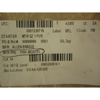 Allen Bradley 705-BOD731 Starter 705-B0D731 Pre-Wired - New No Box