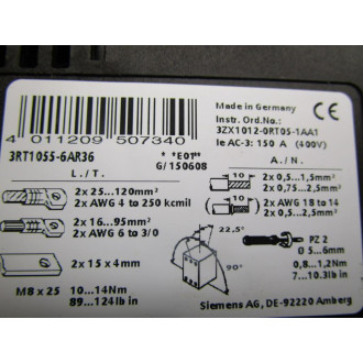 Siemens 3RT1055-6AR36 Contactor - Used