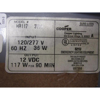Cooper HR117 Emergency Lighting Fixture - New No Box