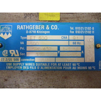 Rathgeber ET 500 Transformer ET500 CNA 91 - Used