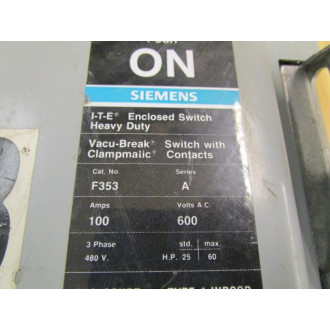 Siemens F353 Enclosed Safety Switch - Used