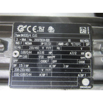 Nord SK63S4 CUS Motor SK63S4CUS 0.16HP 1700 RPM 200979034-600 - Used
