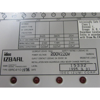 IDEC IBRC410-2FM Transducer IBRC4102FM - Used