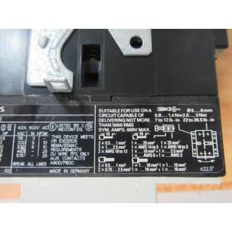 Siemens 3TF4422-0B Contactor 3TF4220B - Used