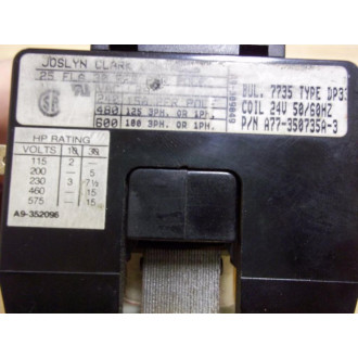 Joslyn Clark Ward Leonard A77-350735A-3 Relay A77350735A3 - Used