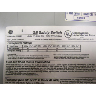 GE General Electric TH3362 Safety Switch - Used