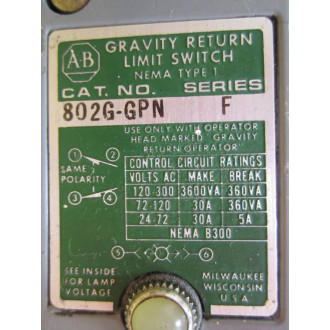 Allen Bradley 802G-GPN Limit Switch 8002GGPN With Head - Used