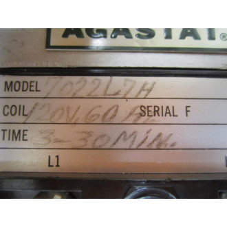 Agastat 7022L7H Time Delay Relay 3-30 min. - Used