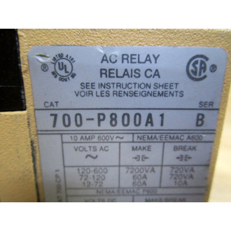 Allen Bradley 700-P800A1 Control Relay 700P800A1 Series B - Used