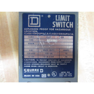 Square D 9007-BR53B2 Limit Switch 9007BR53B2 WO Operator Head - New No Box