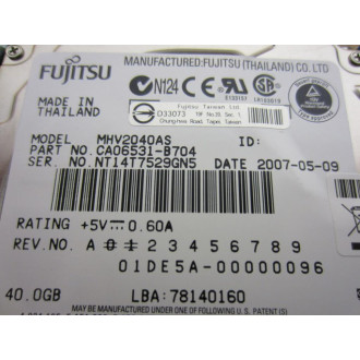 Fujitsu CA06531-B704 Hard Drive MHV2040AS Rev. 01 - Used