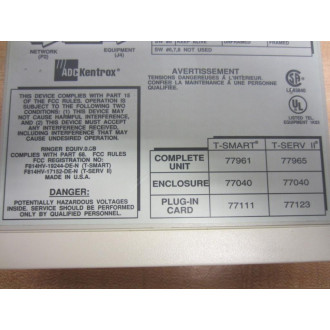 ADC Kentrox 77965 T-SERV II CSU 01-77965023 NCCSDHT4AB 210682550 - Used