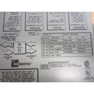 ADC Kentrox 77965 T-SERV II CSU 01-77965023 NCCSDHT4AB 214236632 - Used