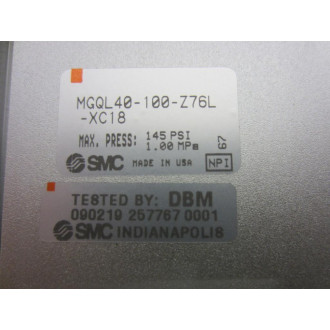 SMC MGQL40-100-Z76L-XC18 Cylinder Guide Ball Bearing - New No Box