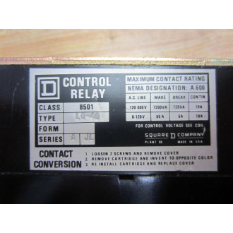 Square D 8501-LO-80 Relay 8501-L0-80 (6) N.O. 110120V - Used