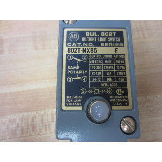 Allen Bradley 802T-NX85 Limit Switch WOper. Head 802TNX85 Series F
