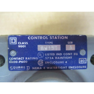Square D BW151 Control Station Front Cover 9001BW151 Cover OnlyNo Button - Used