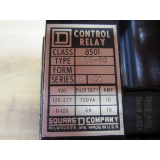Square D 8501-GO-80 Relay 8501-G0-80 Ser D - Used