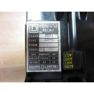 Square D 8501-GO-80 Relay 8501-G0-80 Series B - Used