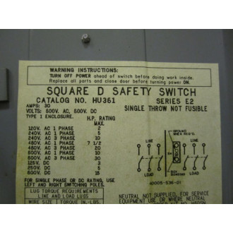 Square D HU361 Switch HU-361 - Used