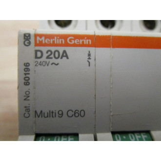Merlin Gerin 60196 Square D Breaker 20A MG60196 Schneider - Used