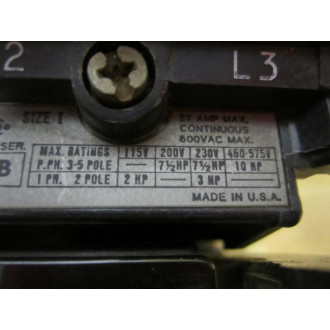 Allen Bradley 509-BOD Starter 509B0D Missing Overload Relay - Used