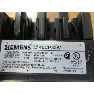 Siemens 40CP32AF Heavy Duty Motor Starter Upper And Lower Deck - New No Box